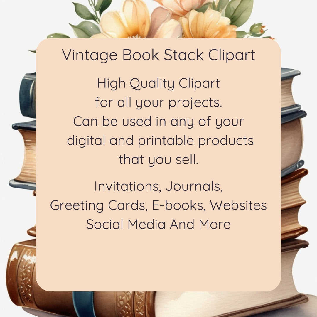 Vintage Books Clipart, Watercolor Stack of Books Clipart, Printable Clipart, Transparent PNGs, Scrapbooking, Digital Download, Junk Journal FCDigitalDesigns