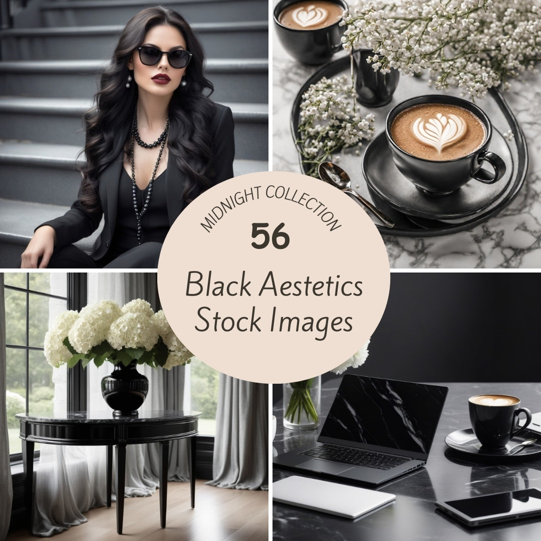Set of 56 Stock Images, Black Aestetic Stock Photos with Commercial Use Master Resell Rights