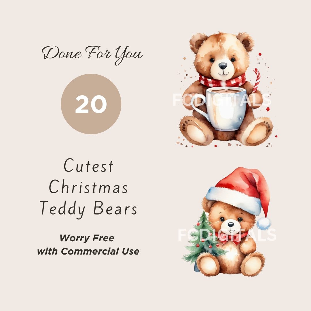 Adorable Christmas Teddy Bears Clipart