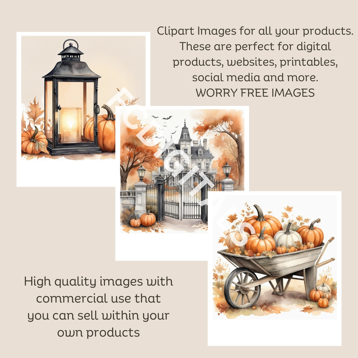 Watercolor Fall Clipart, Fall Scenes Clipart Images, Autumn Clipart with Commercial Use, High Quality JPG Images, Printables, Wall Art Images
