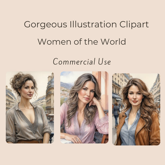 Watercolor Beautiful Woman Portraits, Women Illustration Images, Travel Illustrations, Digital Marketing, PLR Products