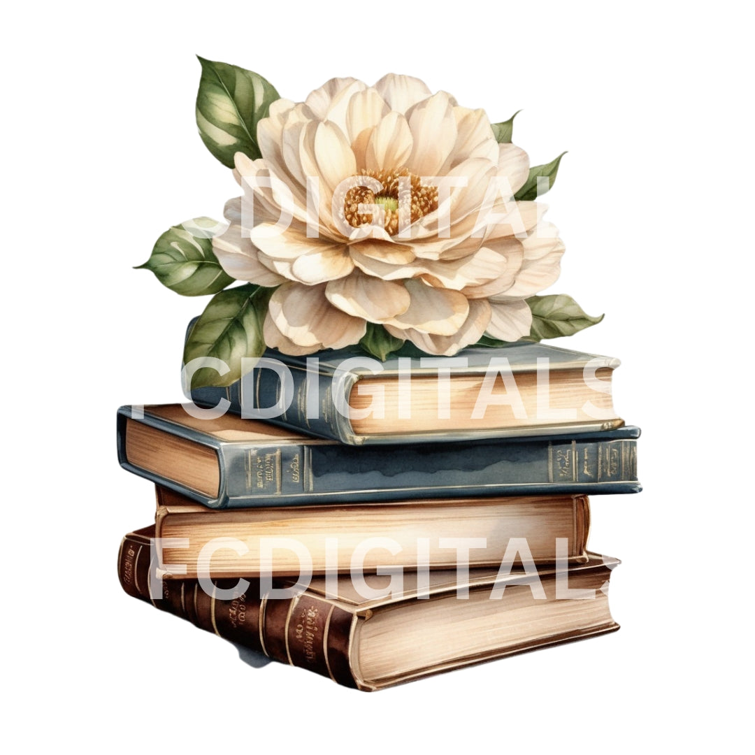 Vintage Books Clipart, Watercolor Stack of Books Clipart, Printable Clipart, Transparent PNGs