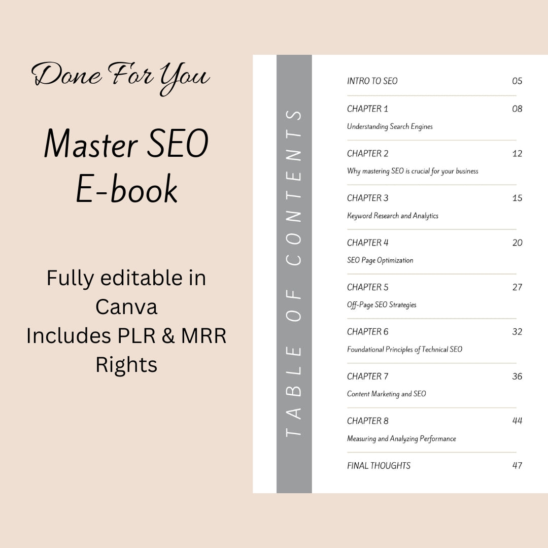 Learn how to optimize your website, SEO Guide Book with Master Resell Rights