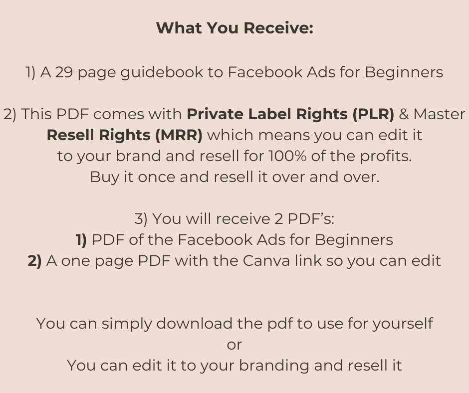 Facebook Ads for Beginners, Done for You Ebook Guide