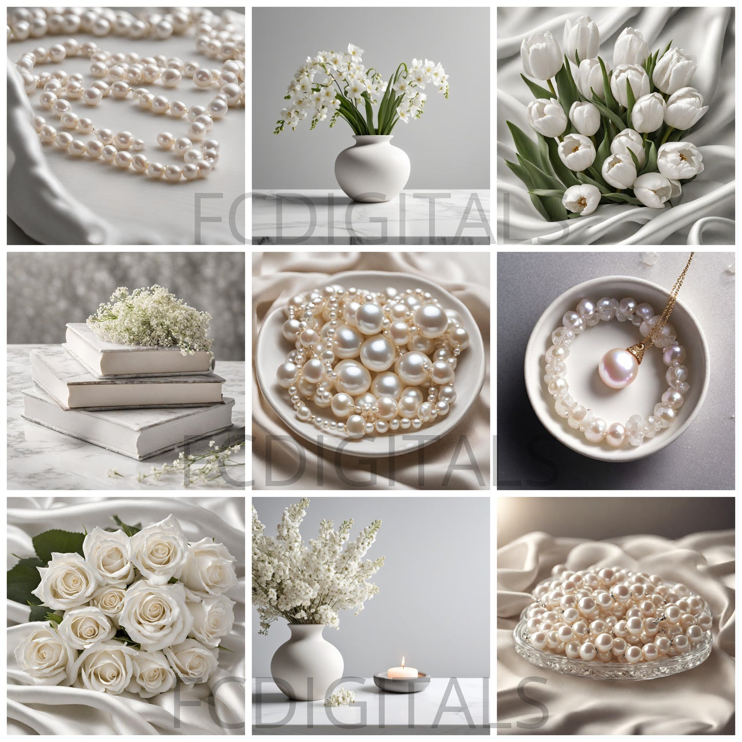 56 White Aesthetic Stock Images with Master Resell Rights, Elegant White Pearl Stock Photos, Faceless Digital Marketing, Done For You
